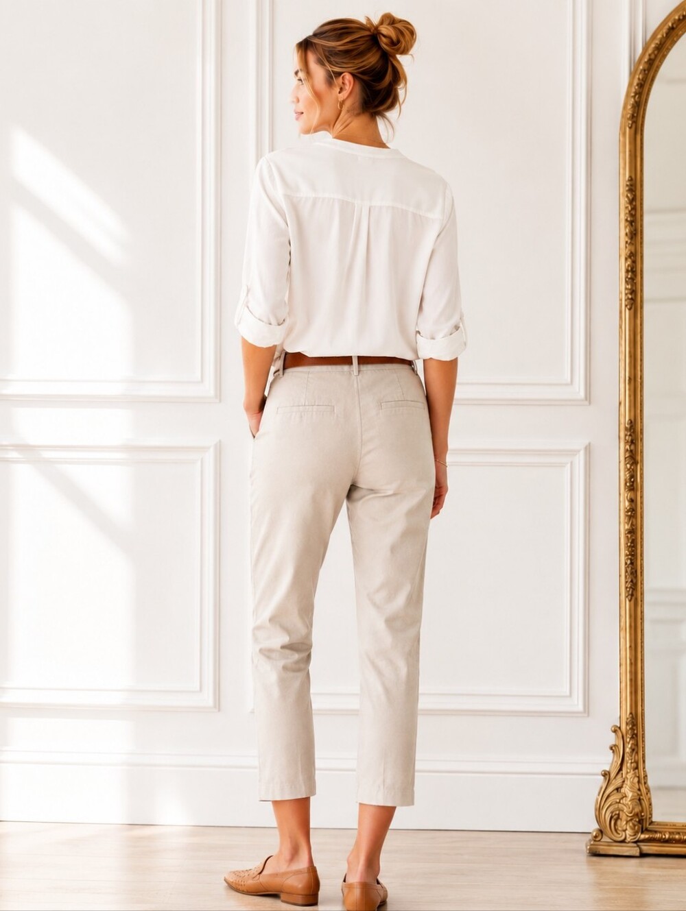 Liz Claiborne Emma Cropped Pants Size 16 Beige Cotton Stretch Career Casual Chic - Picture 2 of 8